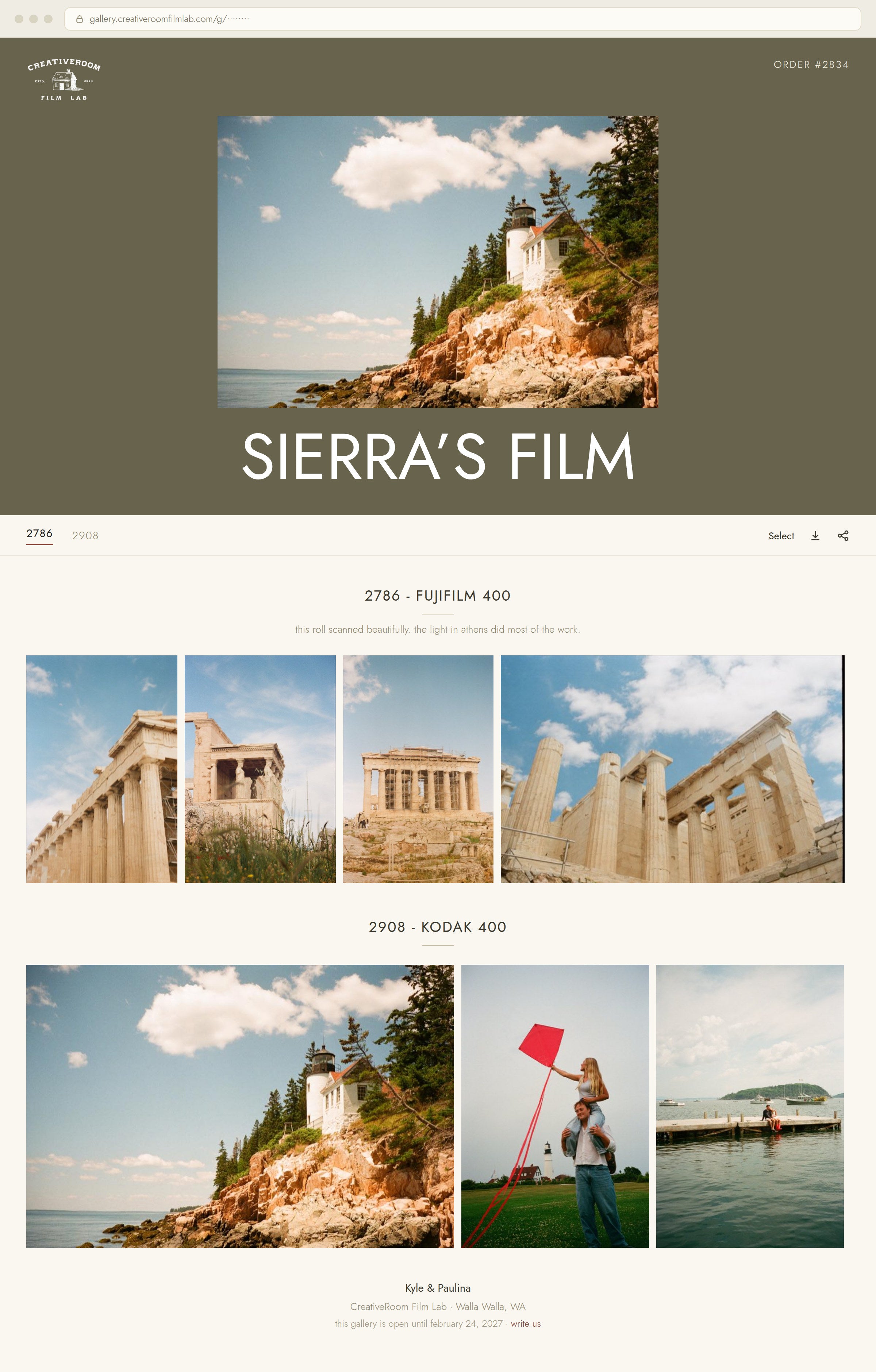 Example of the film gallery customers receive by email