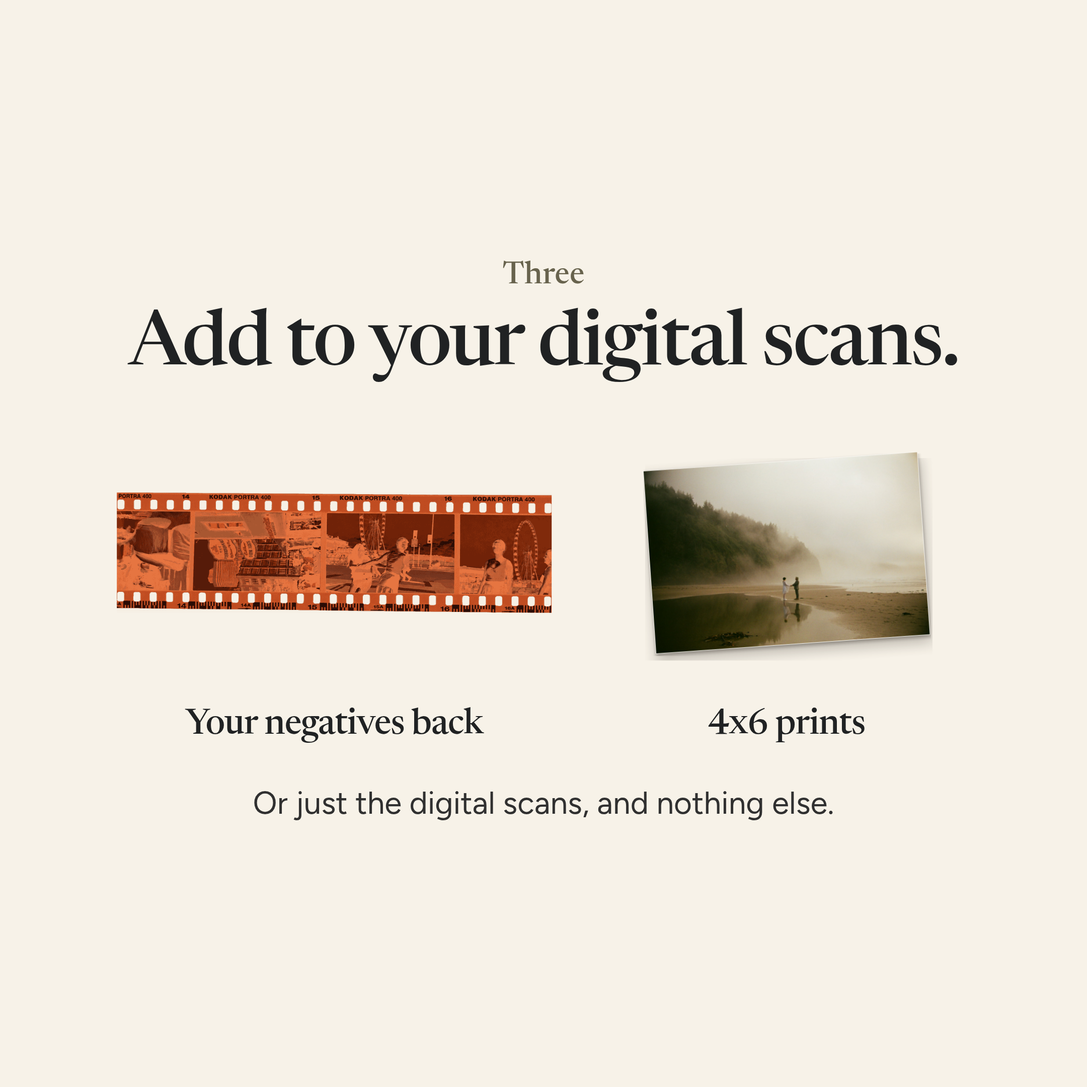 Step three, add your negatives back or 4x6 prints to your digital scans